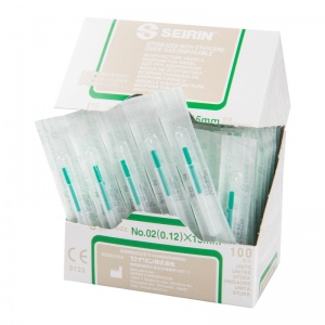 SEIRIN J-Type Short Acupuncture Needles with Guide Tube 0.12 x 15mm (Pack of 100)